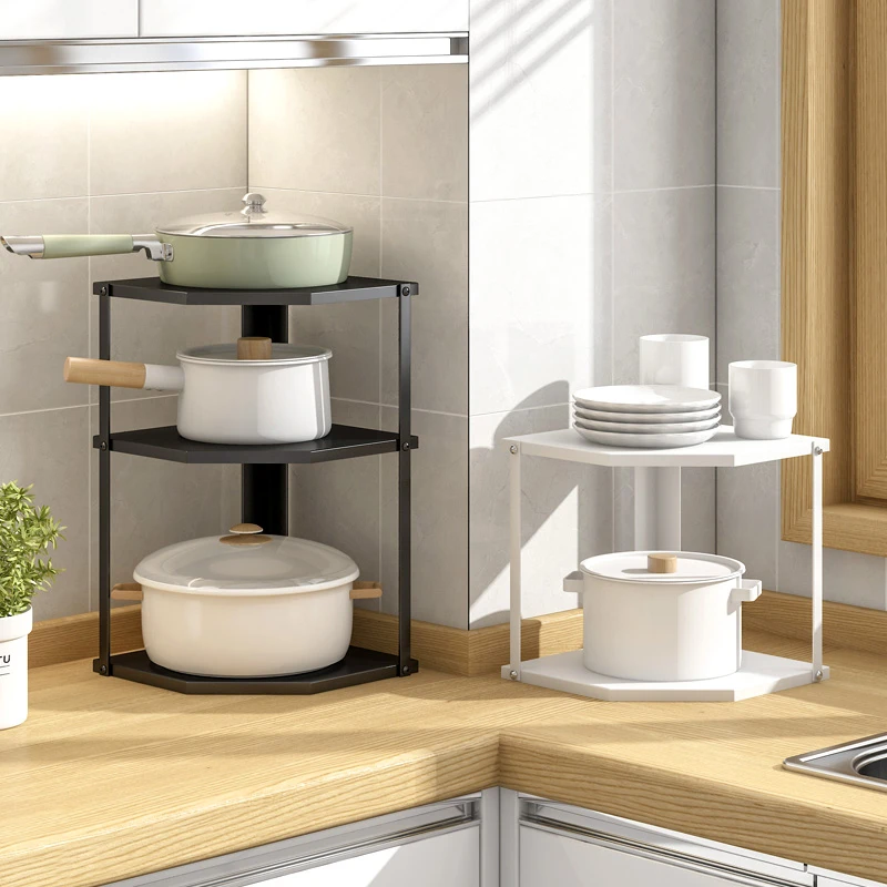 转角锅架置物架厨房收纳三角架调料品架下水槽柜子内锅具收纳架子