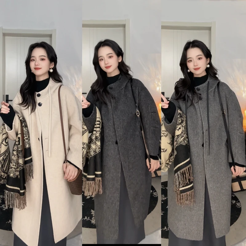 【秋冬新款】28092款时尚休闲帽子长款羊毛大衣