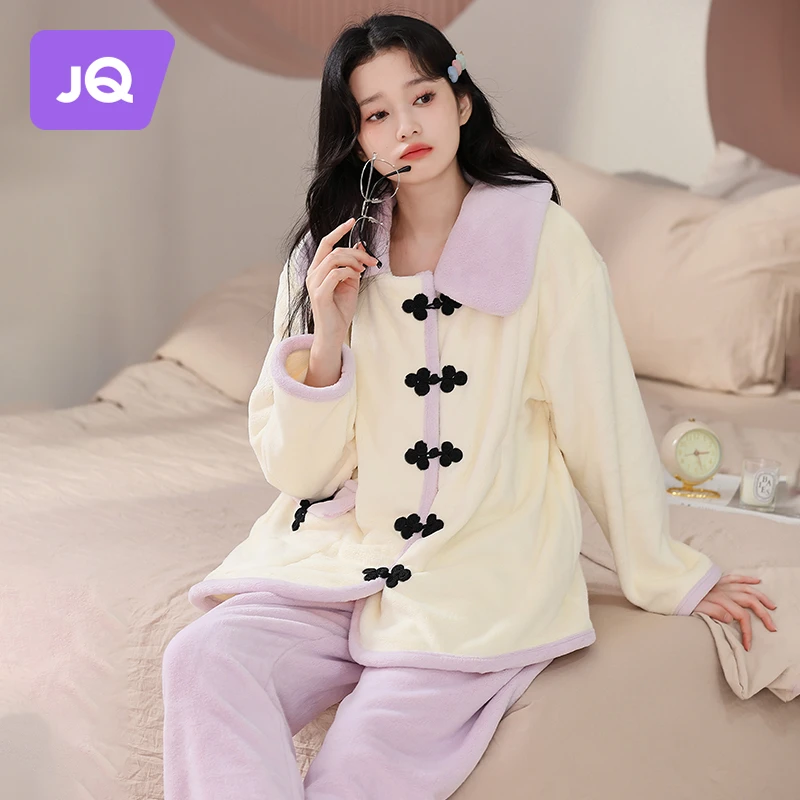 婧麒月子服秋冬产后孕妇睡衣怀孕期产妇喂奶哺乳家居服珊瑚绒套装
