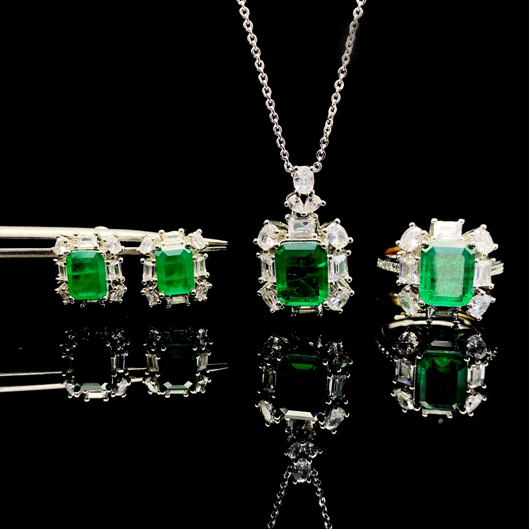 Afra-哥伦比亚祖母绿-精工培育吊坠戒指耳饰 124