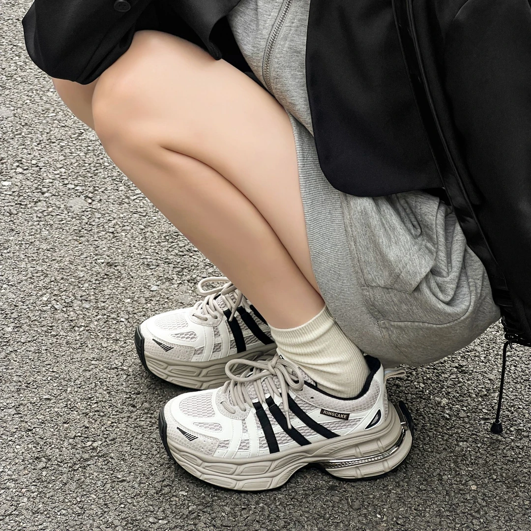 【鞋至尚】厚底增高老爹鞋女2024新款拼色系带百搭运动休闲鞋