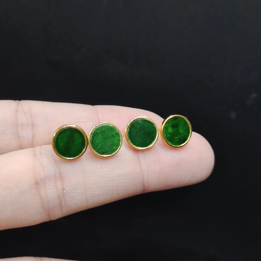 【老三珠宝】翡翠圆牌耳钉M5【多样性发其一】约8mm+