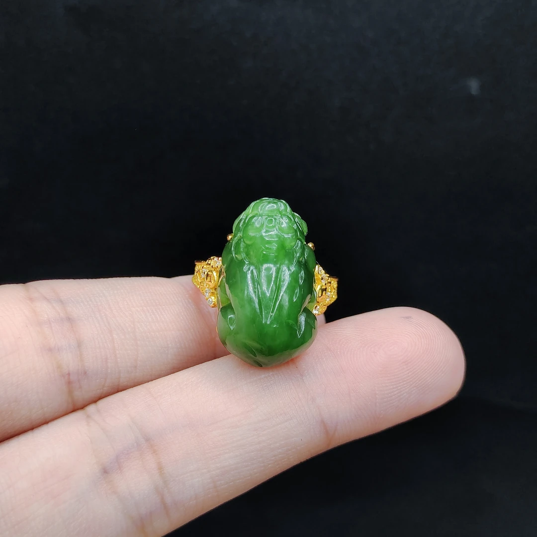 s925银和田玉貔貅戒指J3-27-约26-16-14mm