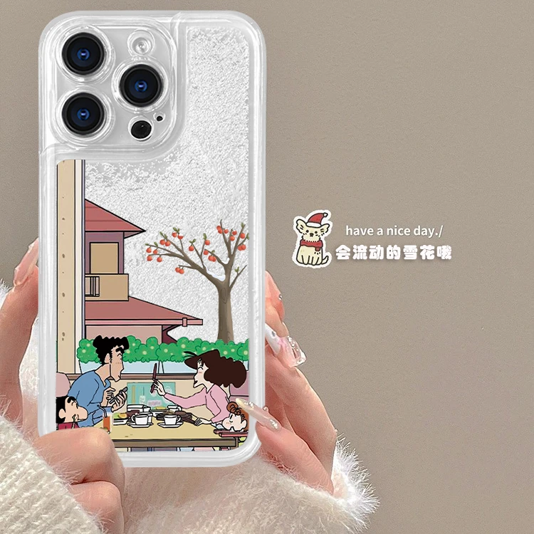 会动的雪花白沙流沙壳适用华为/VIVO/OPPO/苹果小新一家吃甜点