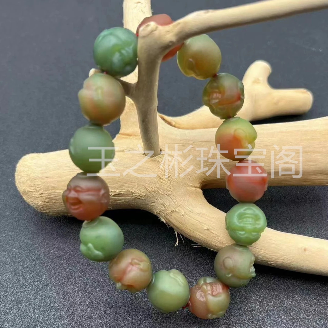 天然盐源玛瑙佛公单圈手链精雕精致情侣百搭手串