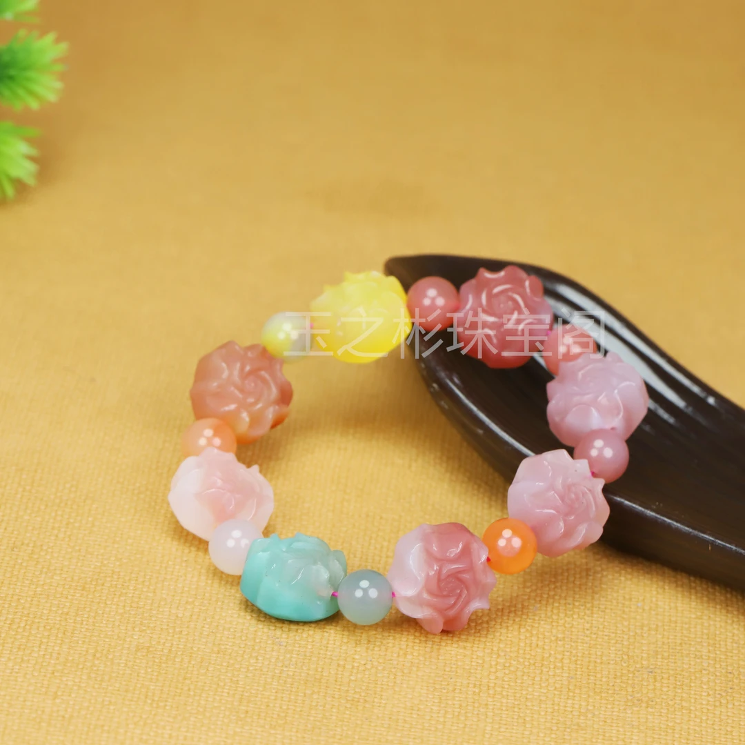 天然盐源玛瑙国花牡丹糖果色手链单圈简约大气手串多样性发货