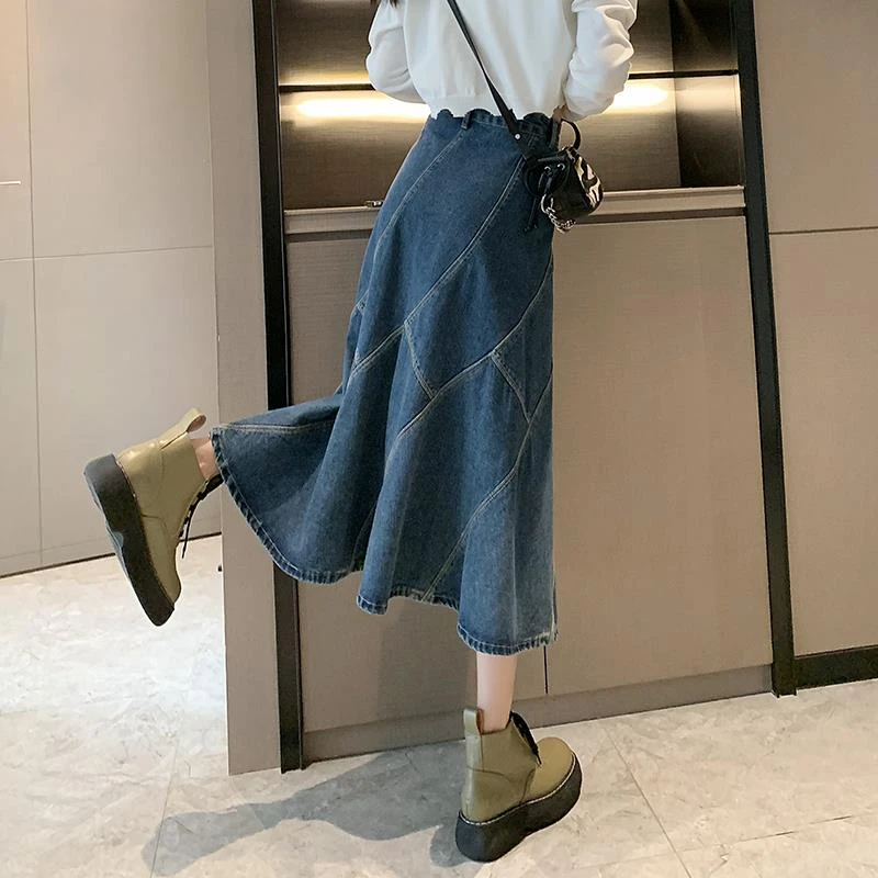 春季牛仔鱼尾裙女裙夏季春装新款中长款半裙包臀半身裙显瘦半身裙