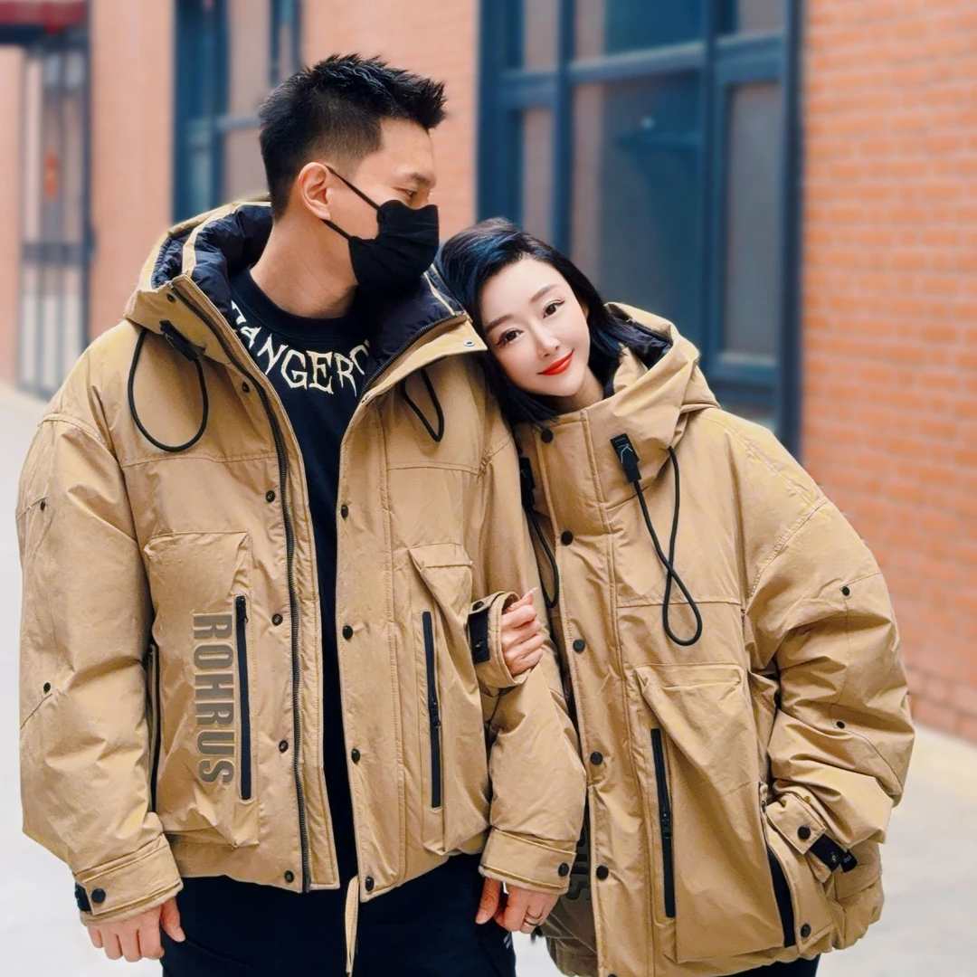 新款时尚百搭工装大字母情侣连帽冬季羽绒外套3737