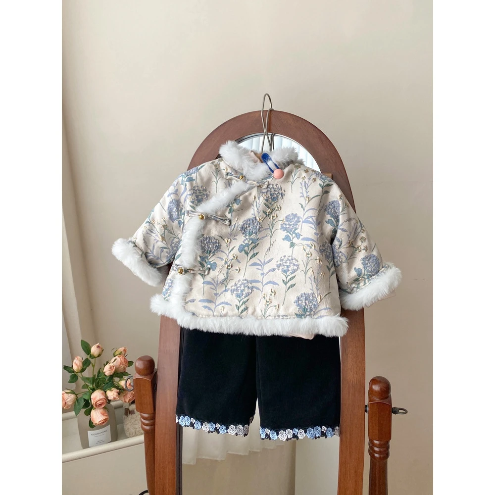 女童汉服唐装秋冬装儿童洋气中国风古装加厚套装宝宝过年装拜年服
