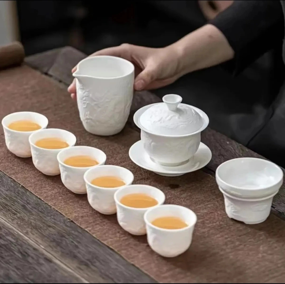 羊脂玉瓷浮雕龙凤呈祥中国白办公家用11