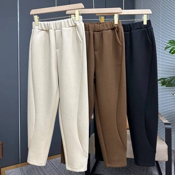 【八月休闲K316秋款休闲简约百搭松紧腰长裤女士裤子