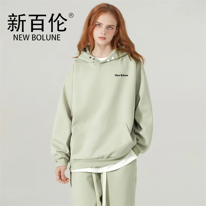 NEWBOLUNE/新百伦早秋连帽卫衣男士春秋400g重磅情侣宽松上衣服