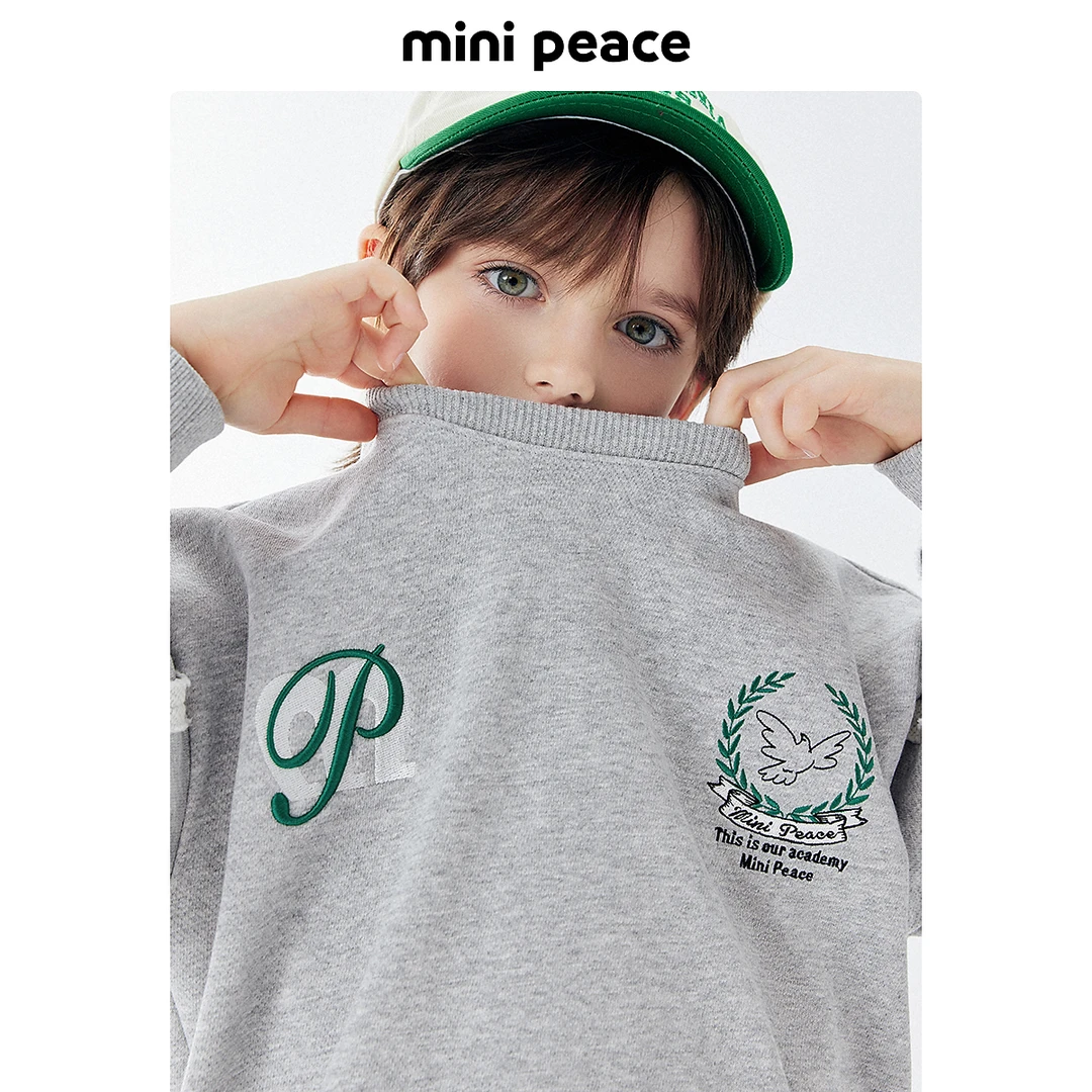 MINIPEACE太平鸟童装男童卫衣儿童上衣时尚运动圆领灰色秋季