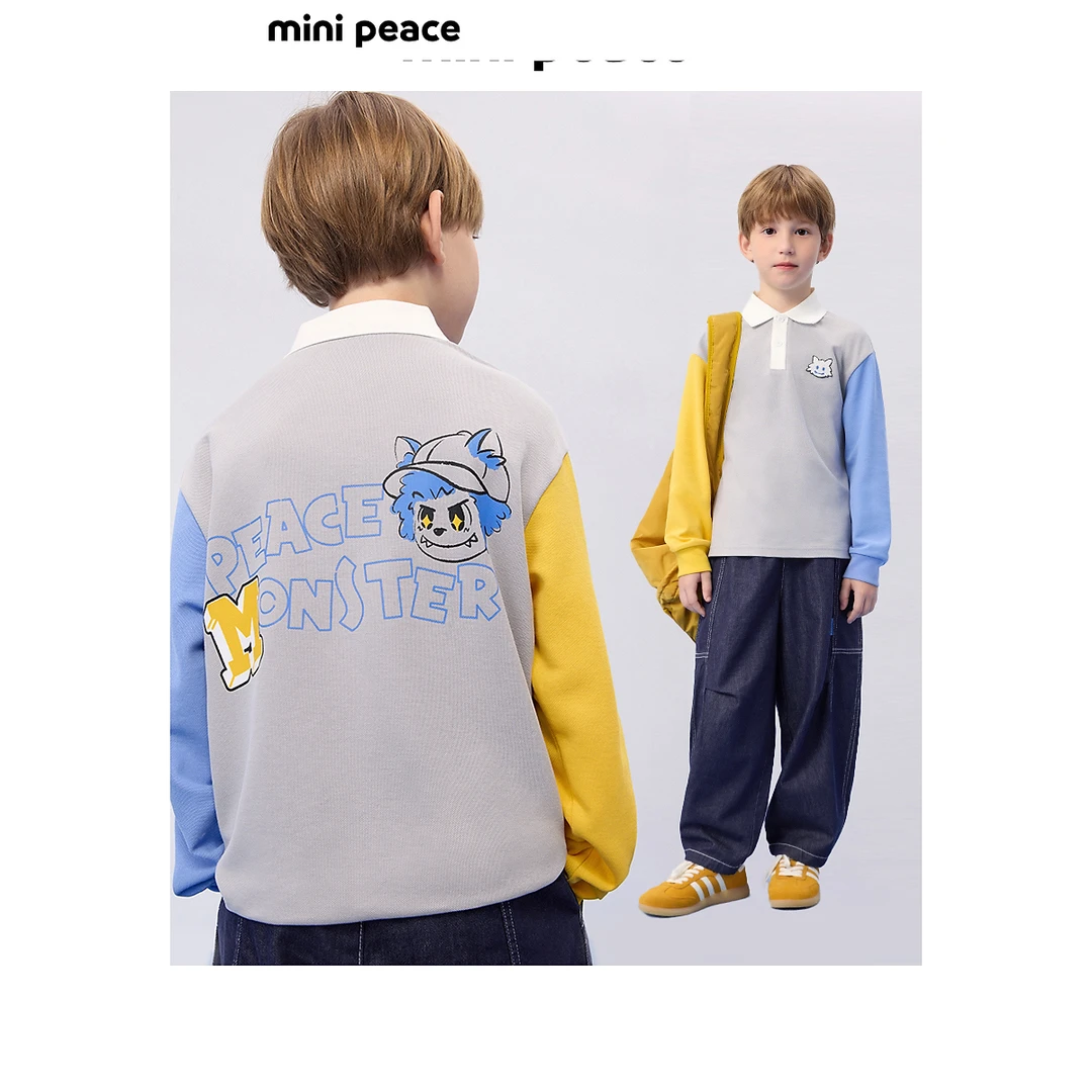 MINIPEACE太平鸟童装男童POLO衫儿童翻领拼接长袖T恤内搭秋上衣