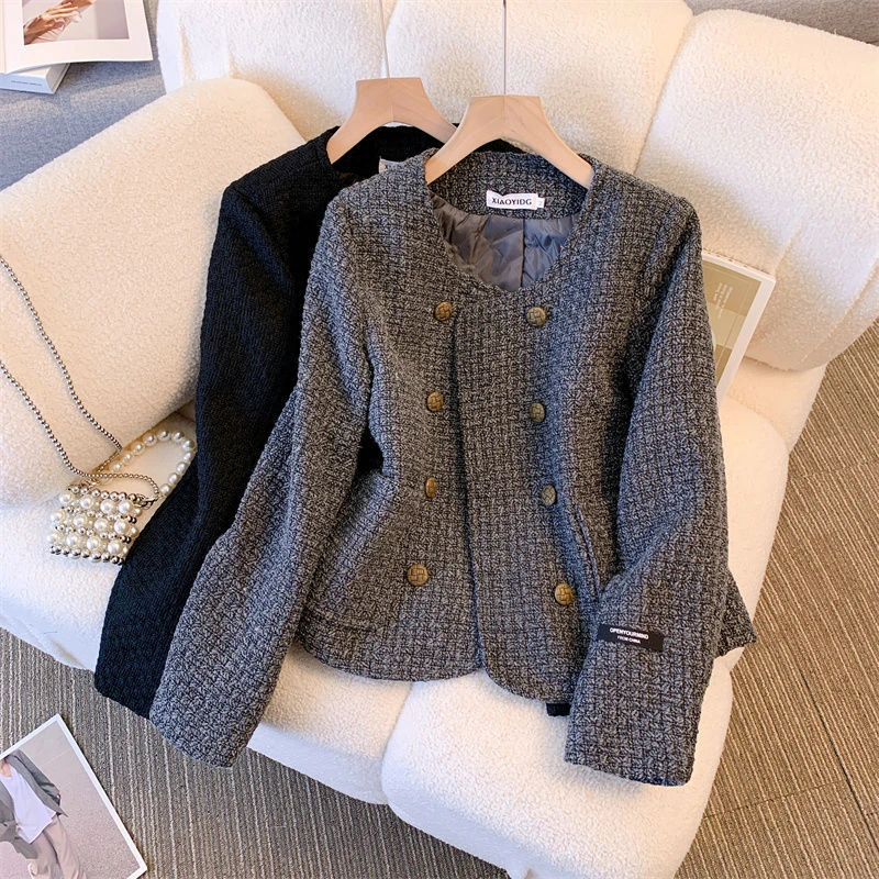 大码女装小香风外套女秋冬2025胖mm小个子高级感夹棉加厚短款上衣