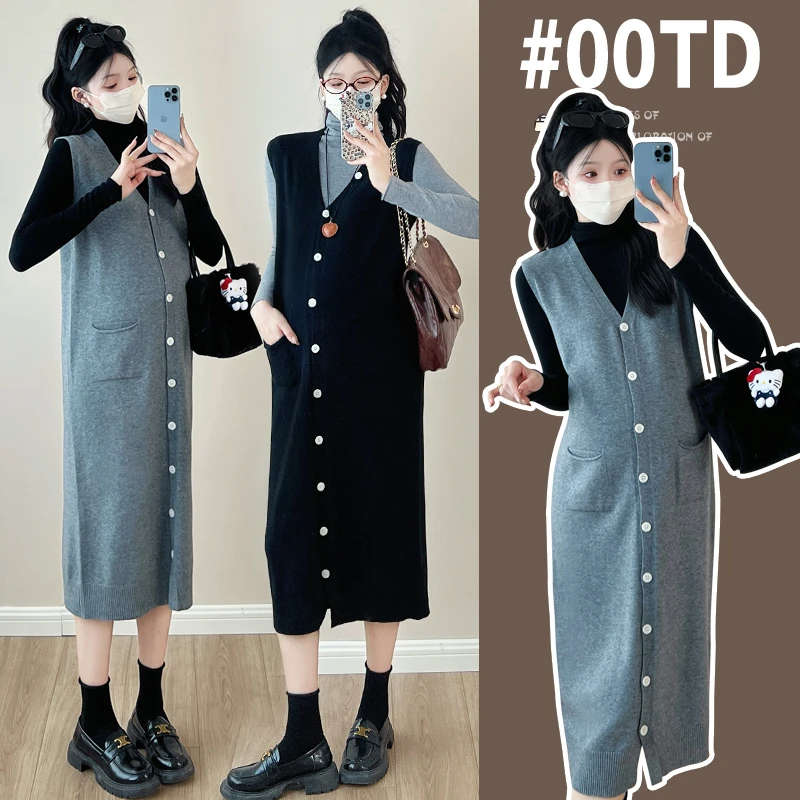 孕妇装秋冬款时尚韩版休闲针织背心孕妇连衣裙时髦感百搭孕妇裙