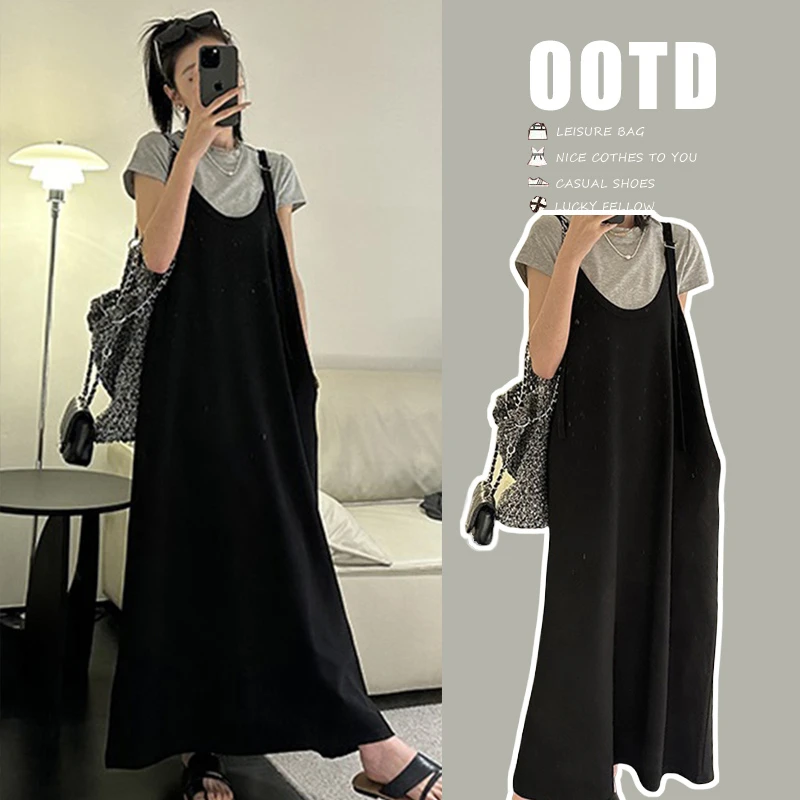 孕妇装套装气质时尚减龄慵懒孕妇连衣裙显瘦高级感吊带裙两件套