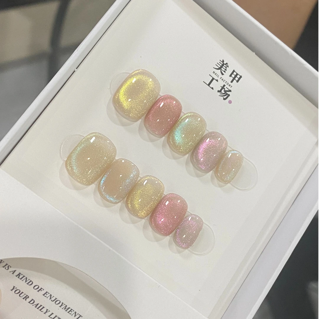彩虹泡泡珠-纯手工穿戴甲温柔高级显白纯欲简约风美甲贴可拆卸