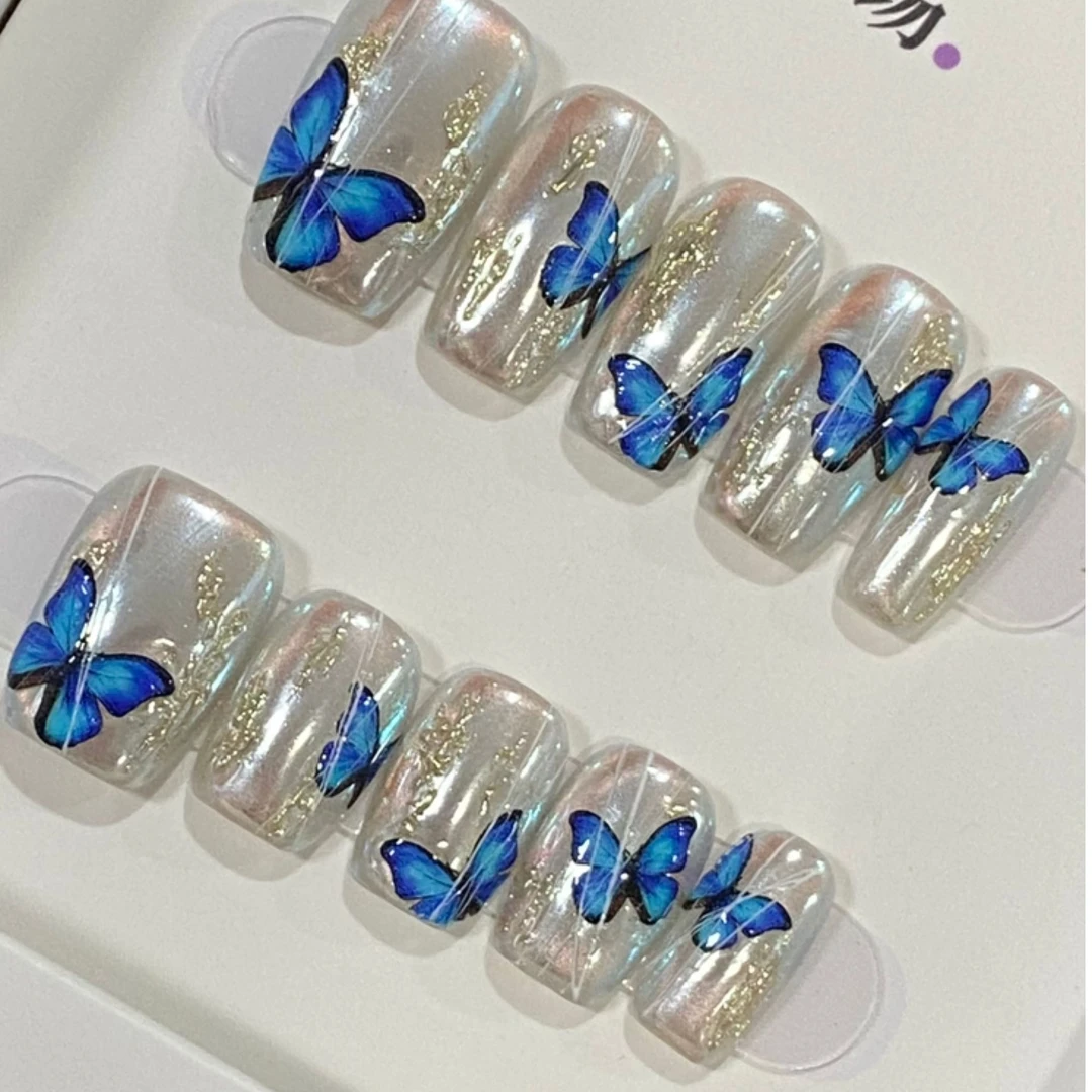 JDD-【蓝蝶】纯手工穿戴甲（不含盒子不含果冻胶，裸甲）美甲