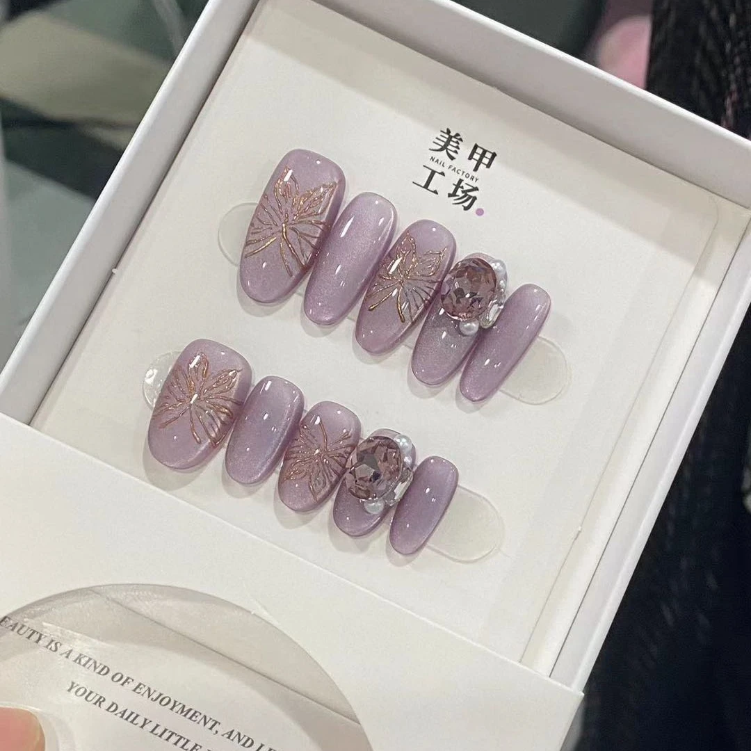 【锦蝶】-纯手工穿戴甲温柔高级显白纯欲简约风美甲贴可拆卸
