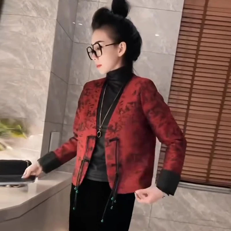 外套女中式国风女装时尚提花高档百搭气质新中式上衣女装外套D074