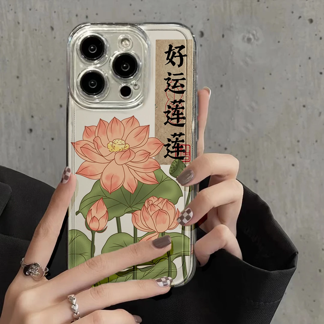 好运莲莲苹果13手机壳iPhone14透明软壳12创意11硅胶xr全包防摔套