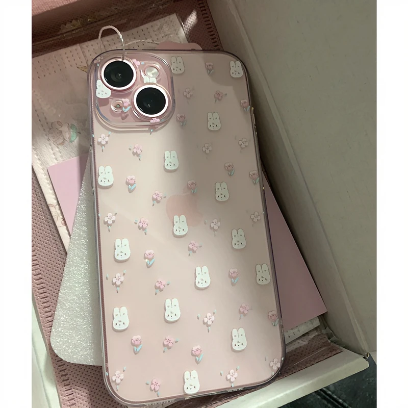 花花小兔苹果15/14/13promax手机壳xr可爱iPhone11/12pro全包xs软