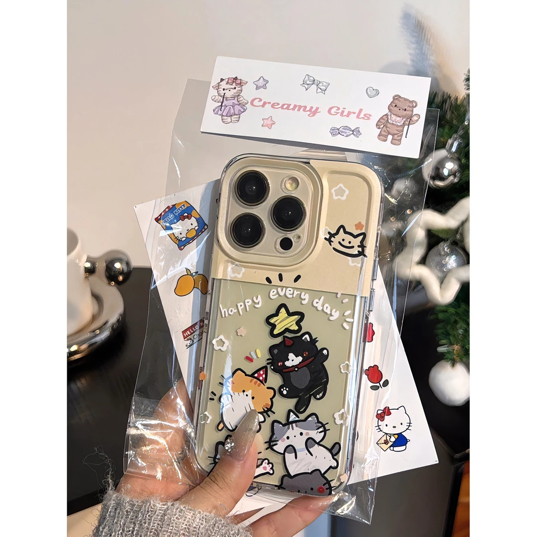开心猫咪适用iPhone11/12/13手机壳14苹果15Promax全包xr/78p软壳