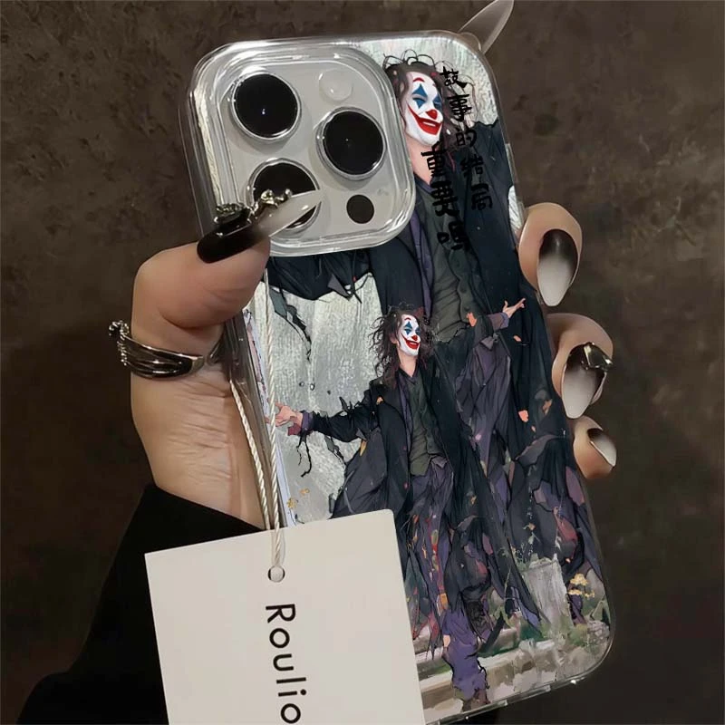 搞怪小丑适用苹果15高级羽纱手机壳iPhone14pro卡通13防摔保护套