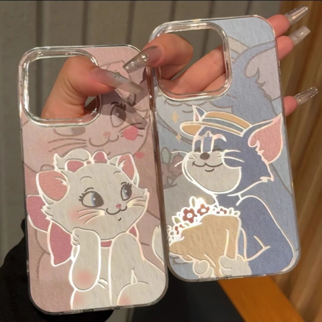 汤姆猫适用苹果15高级羽纱手机壳iPhone14pro防摔13情侣款保护套