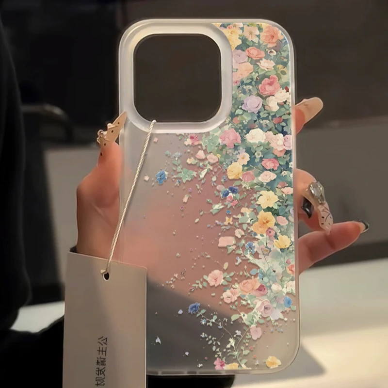 春日ins风油画花朵适用iPhone15苹果13/14promax手机壳11新款12软