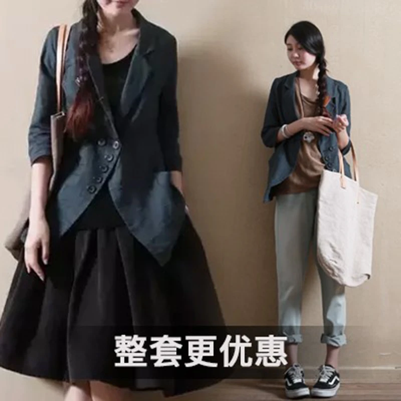 秋装外套女设计感新款文艺范棉麻小西装女士韩版高级感亚麻西服潮