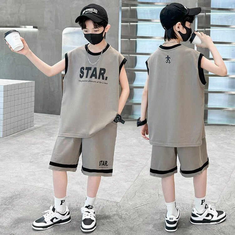 男童无袖套装夏季2025新款儿童夏装休闲篮球运动服大童装男孩潮