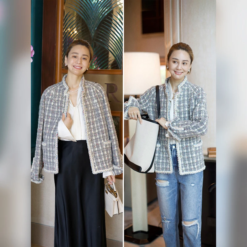 WinnieTang经典小香风羊毛混纺廓形立领显瘦优雅百搭通勤外套