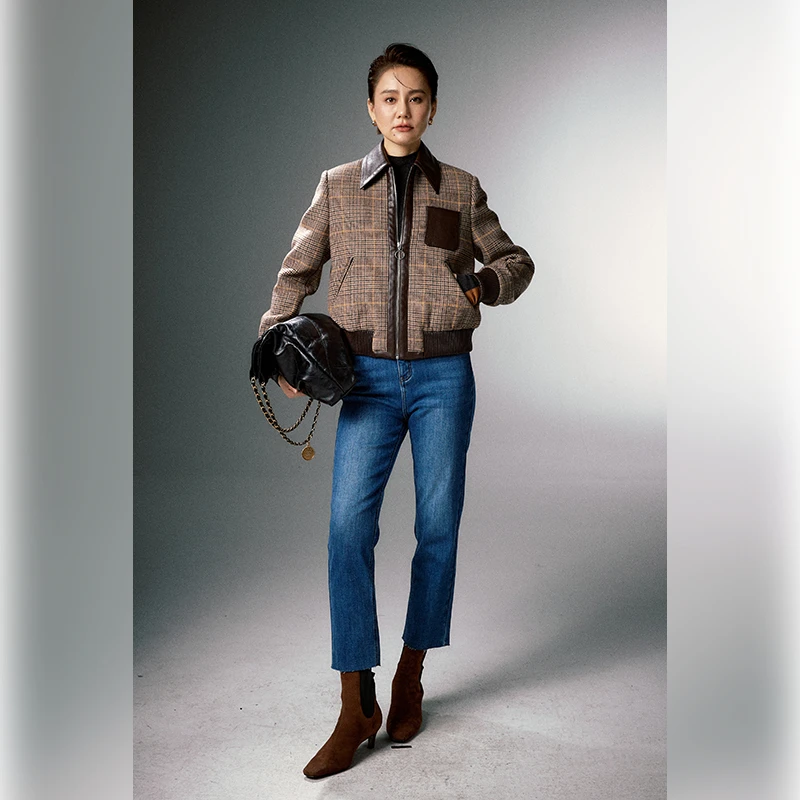 “威尔士亲王”重磅美丽诺羊毛复古英伦格纹短箱型夹克24W51322W