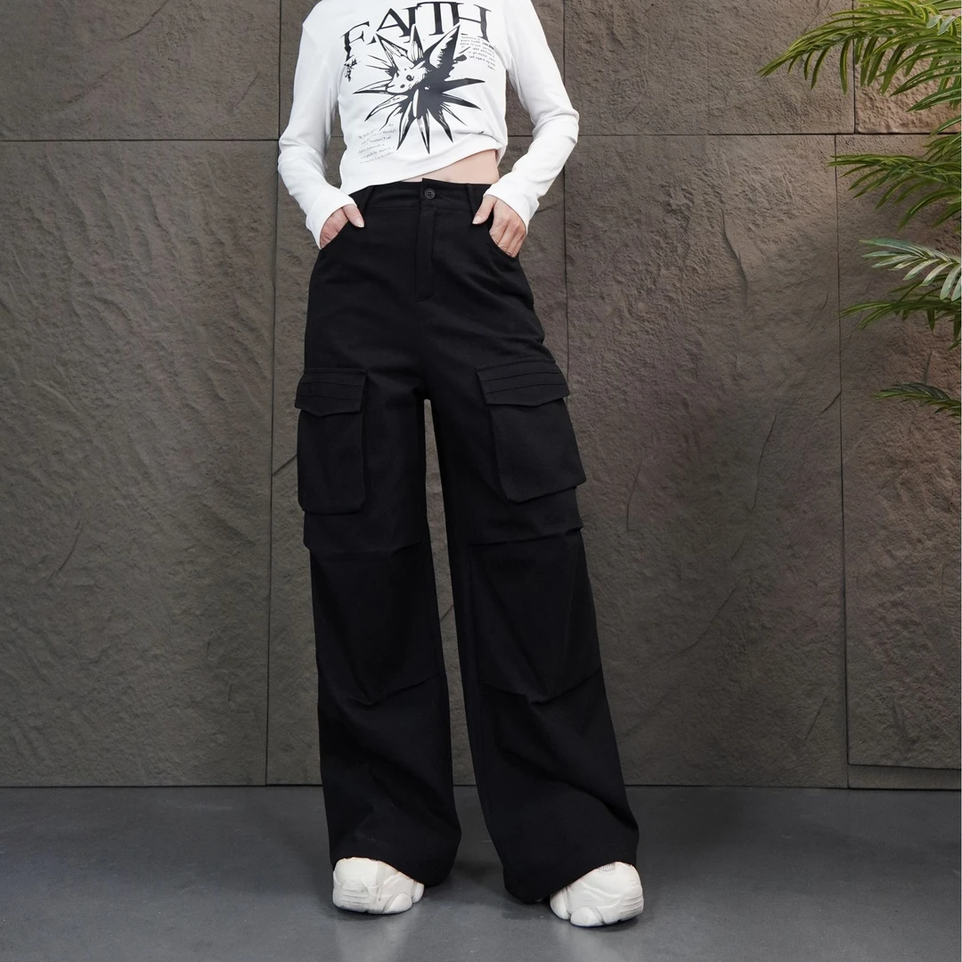 时超康双12断码清仓秋季女款工装裤大口袋黑白无弹力0137款