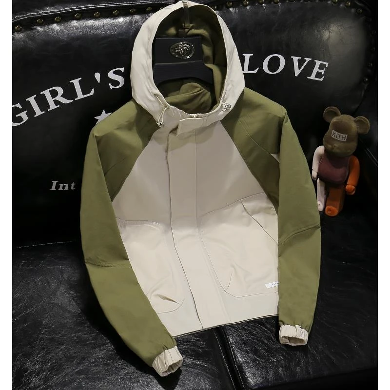 欧货冲锋衣户外帅气连帽外套男高端痞帅拼接痞帅青年工装夹克百搭