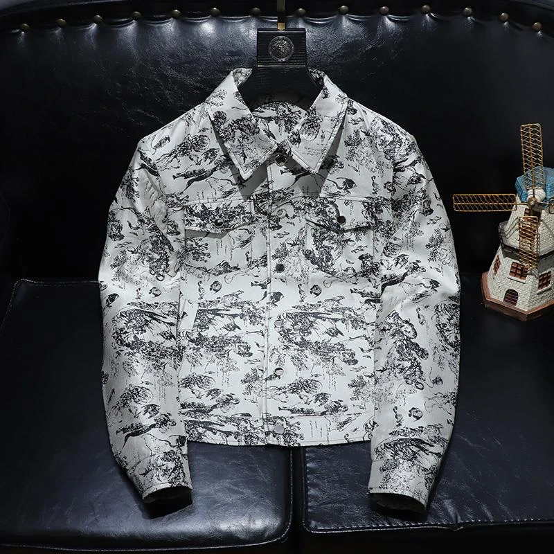 欧货高端潮牌印花夹克男士2023年春秋季新款衣服男款男装时尚外套