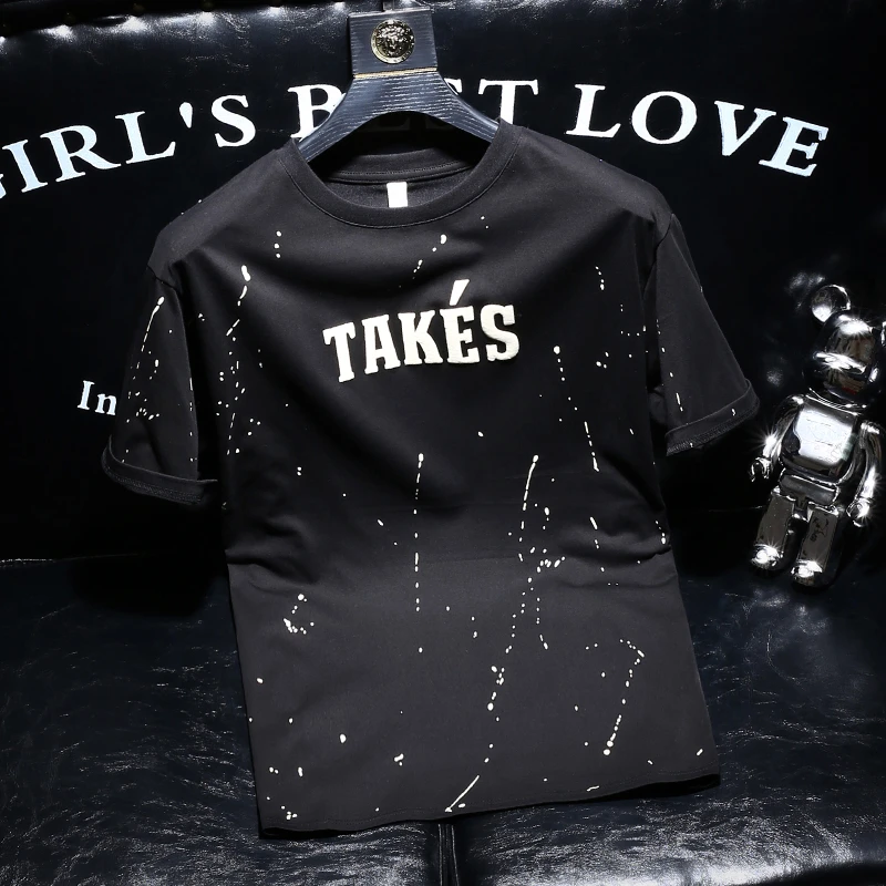 欧货潮流T恤男夏季新品圆领网红字母印花体恤男士休闲半袖上衣服