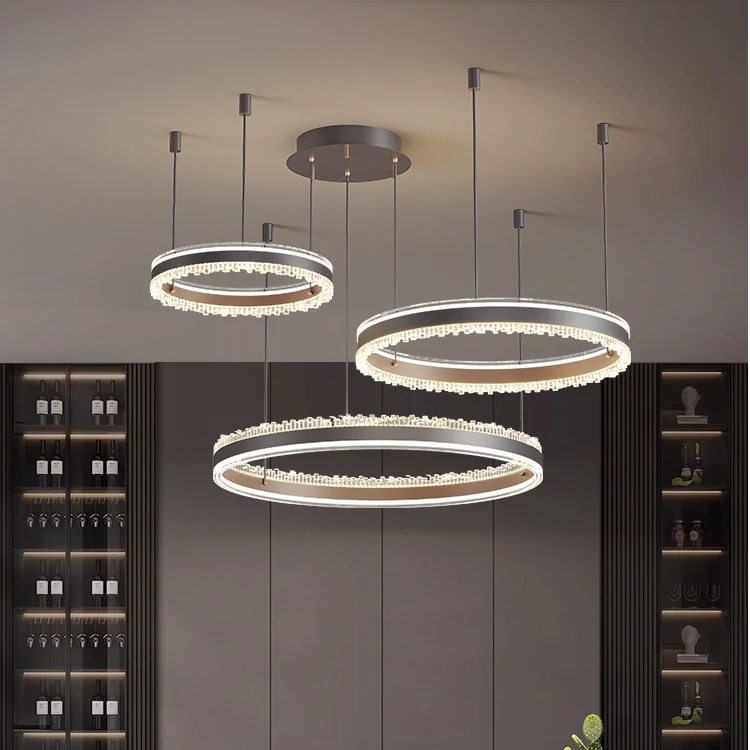 客厅灯吊灯轻奢高档拉丝铝材圆环大厅主灯高端大气卧室房间餐厅灯