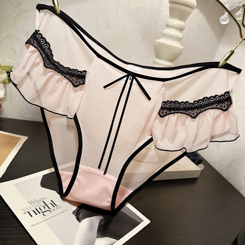 轻奢蕾丝内裤女士性感中低腰时尚镂空网纱透明透视三角裤底裤裤头