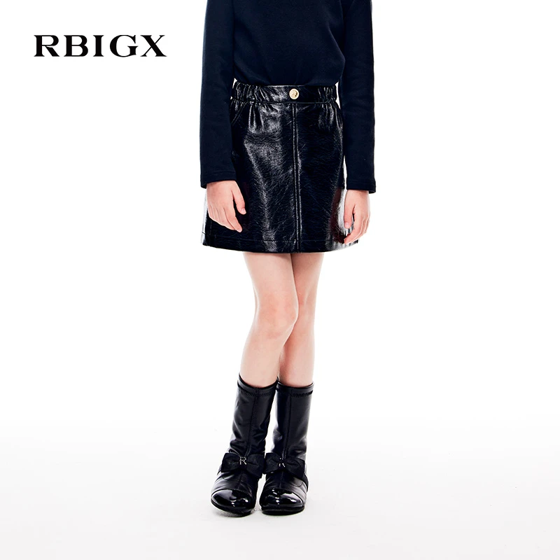 RBIGX瑞比克童装24冬季新款高腰设计感百搭女童裙子PU半裙