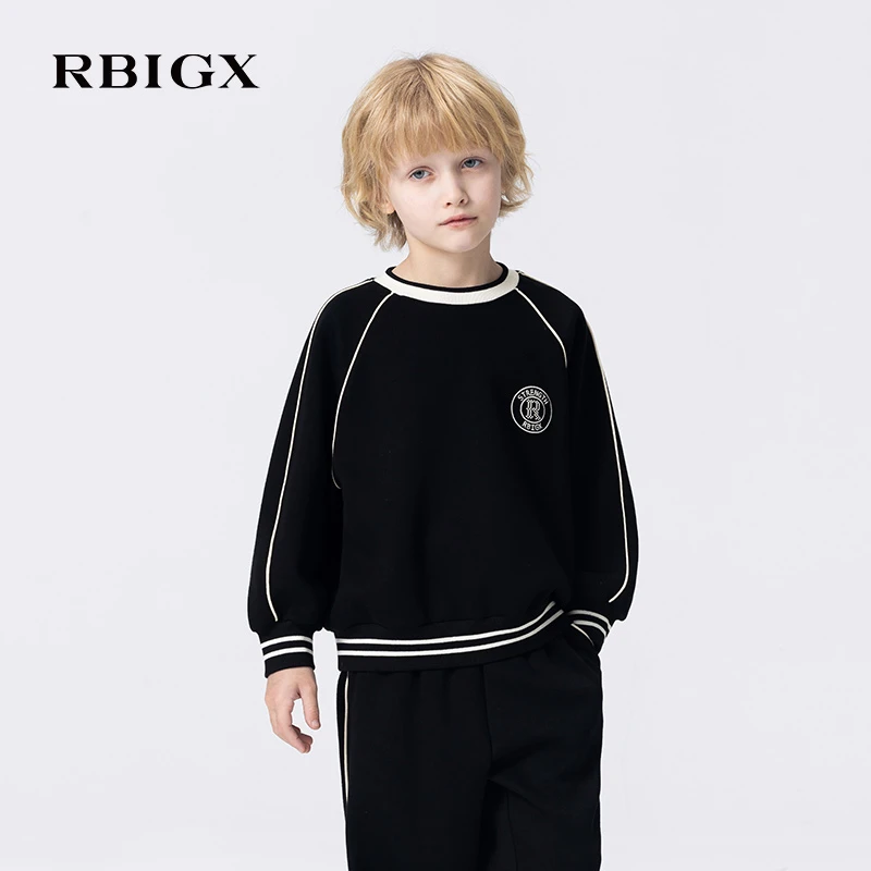 RBIGX瑞比克童装2025秋季撞色织边休闲帅气潮流卫衣WY4CR1673