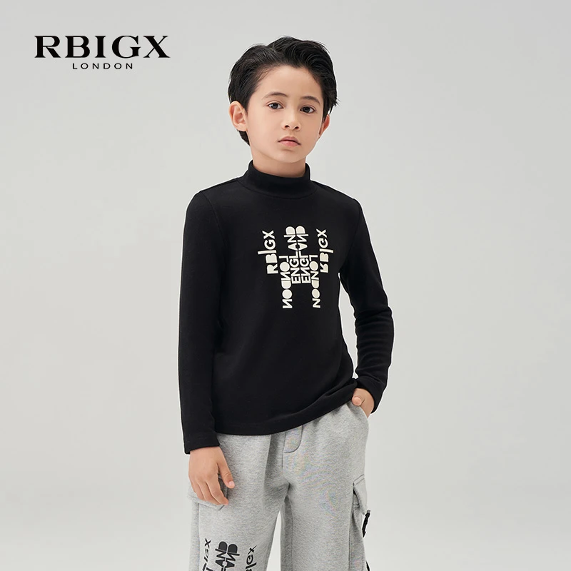 RBIGX瑞比克童装冬季新款长袖百搭设计感潮流logo印花T恤