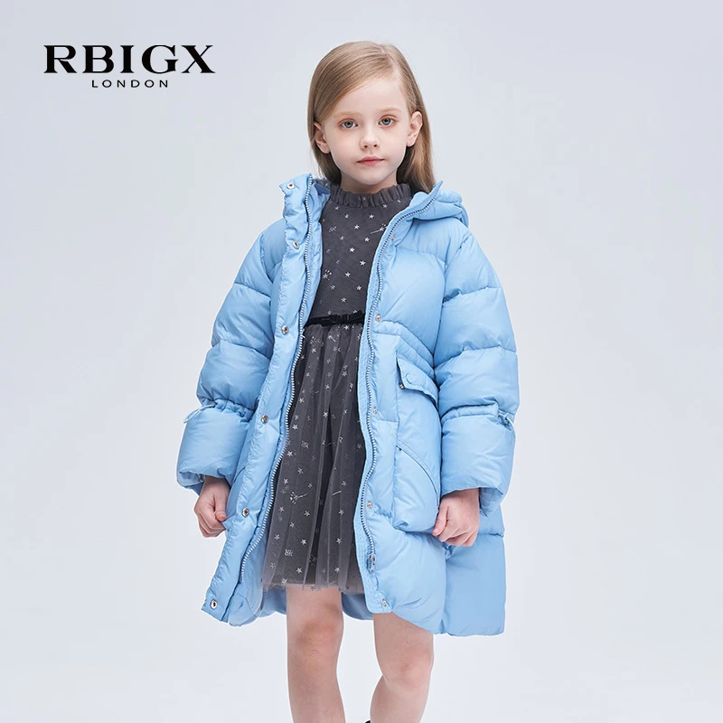 RBIGX瑞比克童装女童冬季保暖连帽厚儿童立体口袋长款羽绒