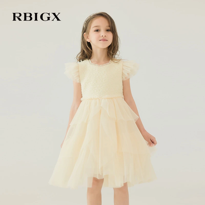 RBIGX瑞比克童装24秋季新款花瓣仙女网纱公主裙连衣裙形礼服