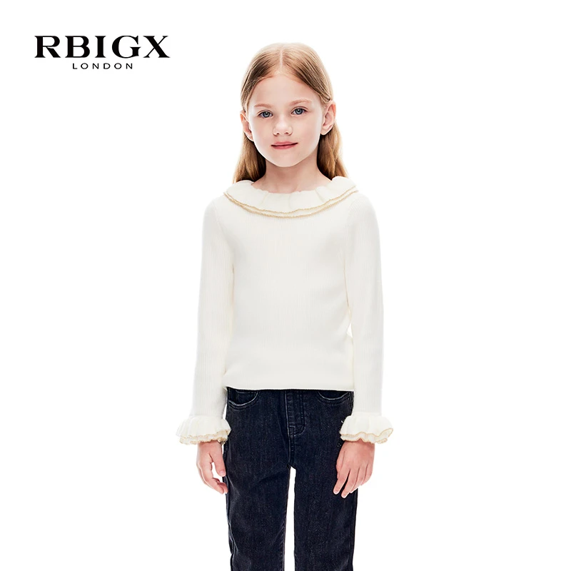 RBIGX瑞比克童装冬季新款韩版荷叶领袖边针织衫公主毛衣