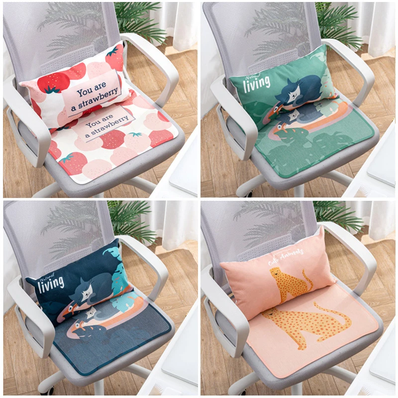 夏季冰丝坐垫腰靠垫一体办公室久坐椅垫透气屁垫卡通可爱抱枕凉垫