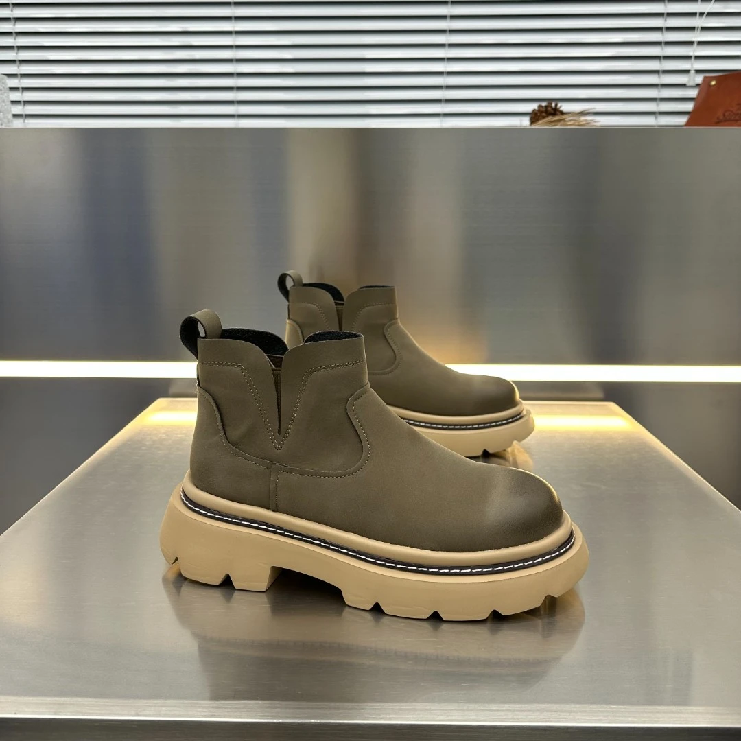 男士2024秋冬时尚厚底马丁靴潮流增高鞋大头皮鞋轻便工装靴高帮靴