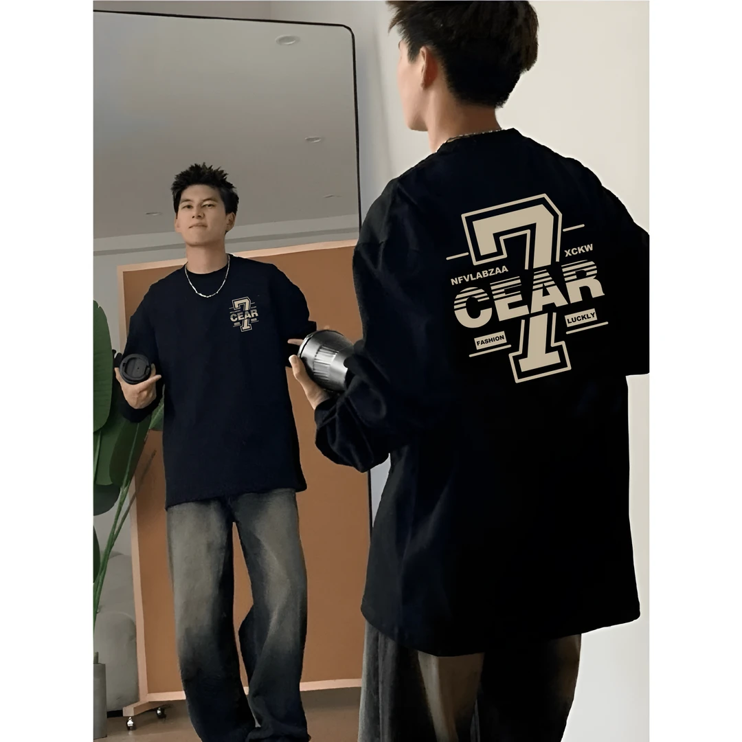 重磅纯棉上衣秋季男士纯棉长袖T恤打底衫外套美式潮流男装衣服男